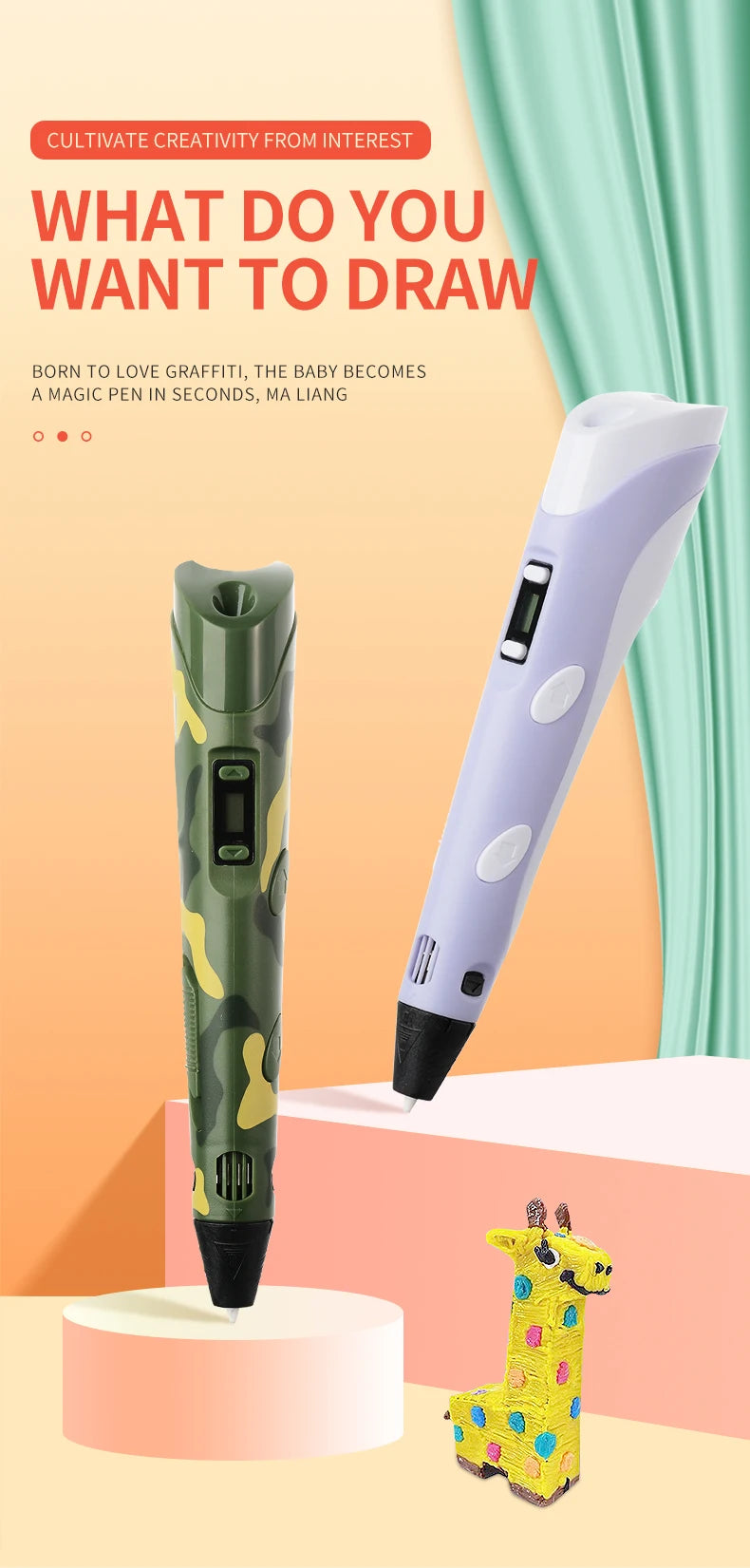 3D Printing Pen DIY Three-dimensional Painting Children Toys Fun Camouflage With LCD Screen Compatible PLA Filament Toys Gift