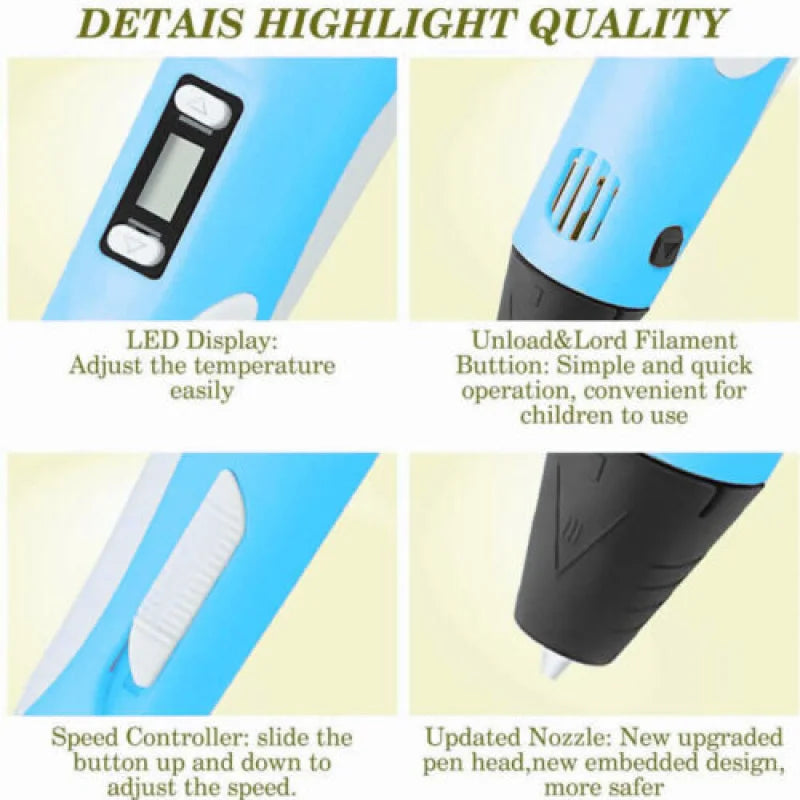 3D Printing Pen DIY Three-dimensional Painting Children Toys Fun Camouflage With LCD Screen Compatible PLA Filament Toys Gift